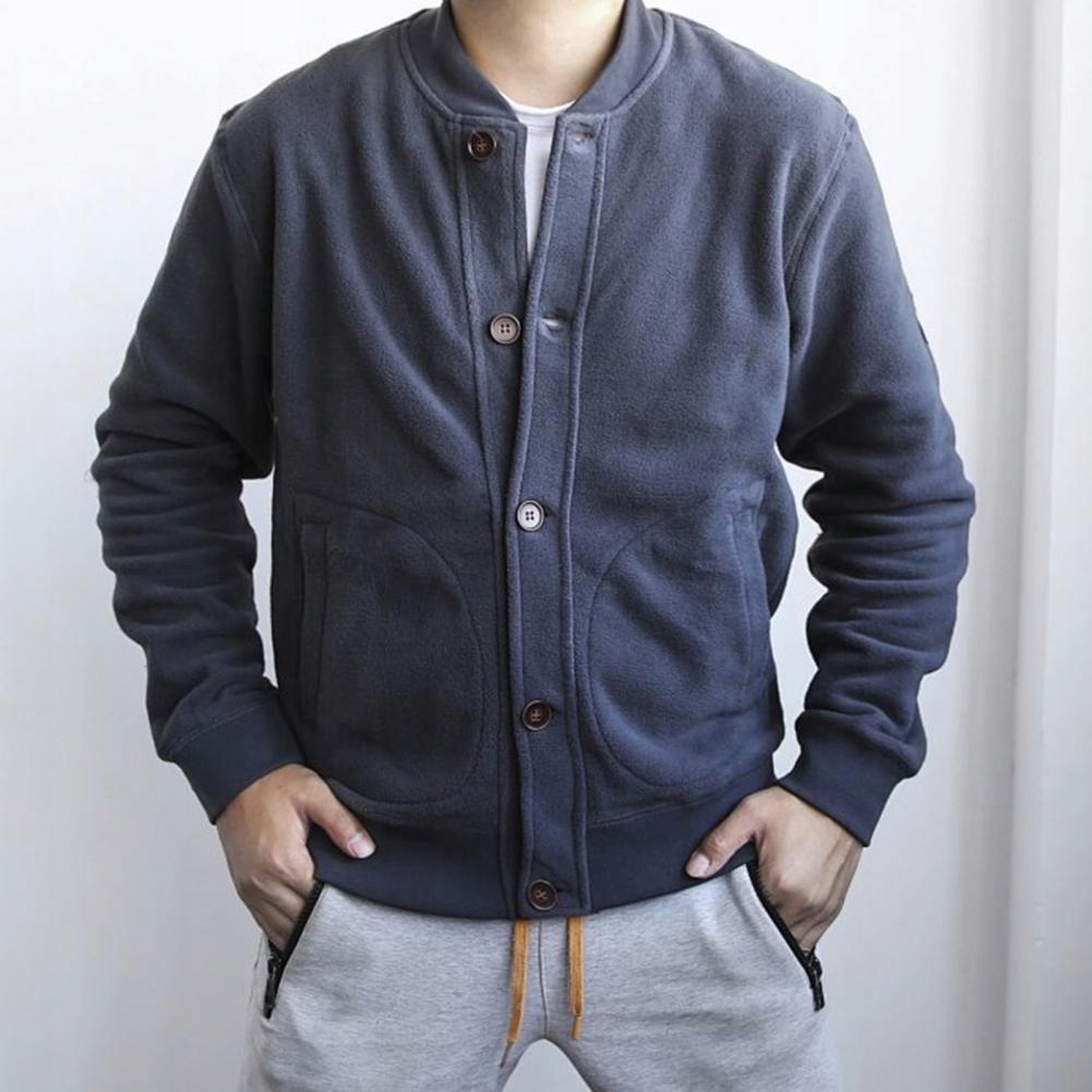 Men Bomber Jacket Double-sided Fleece Solid Color Kolor czarny