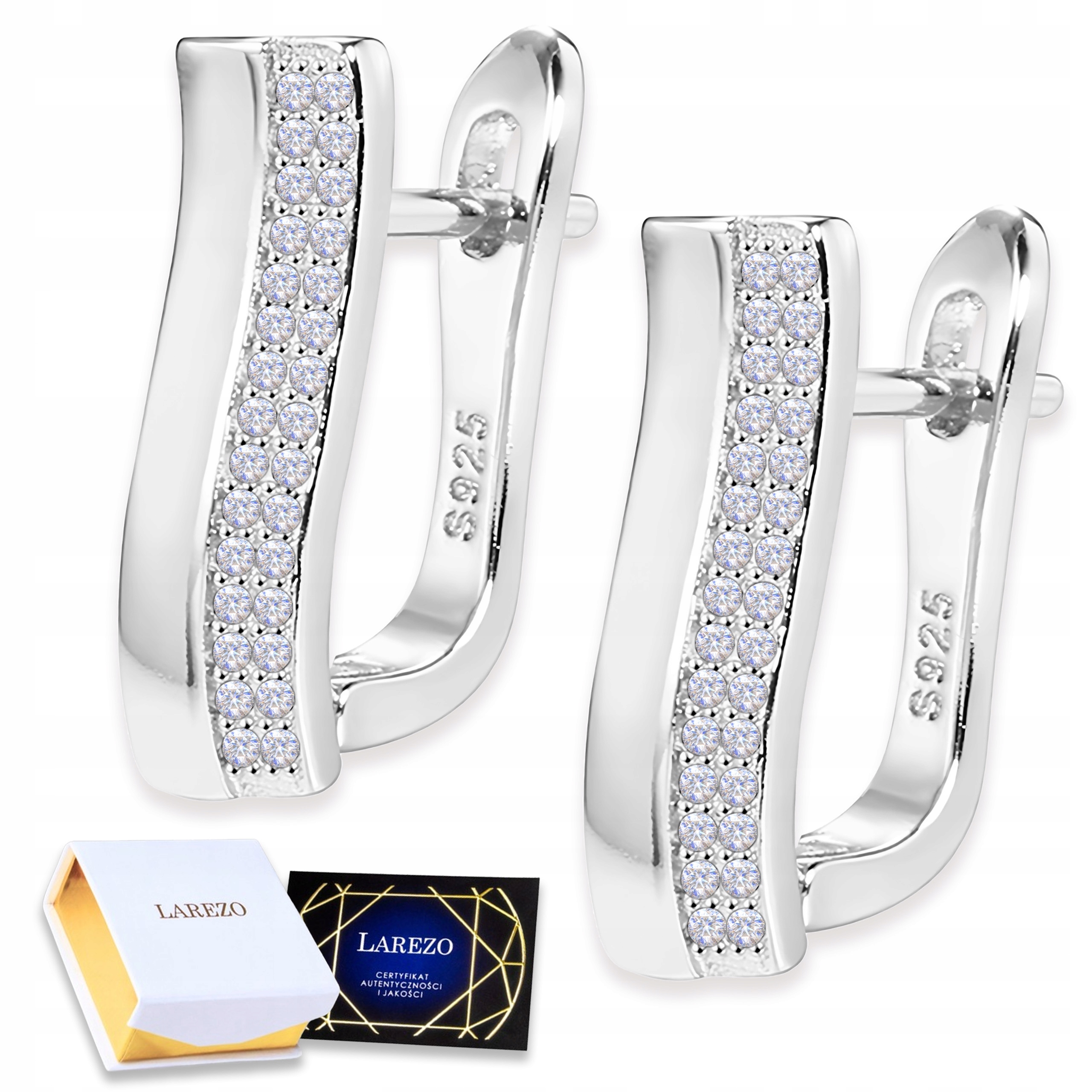 Stříbrné Náušnice Obdélníkové klipy Čtvercové s zirkony 925