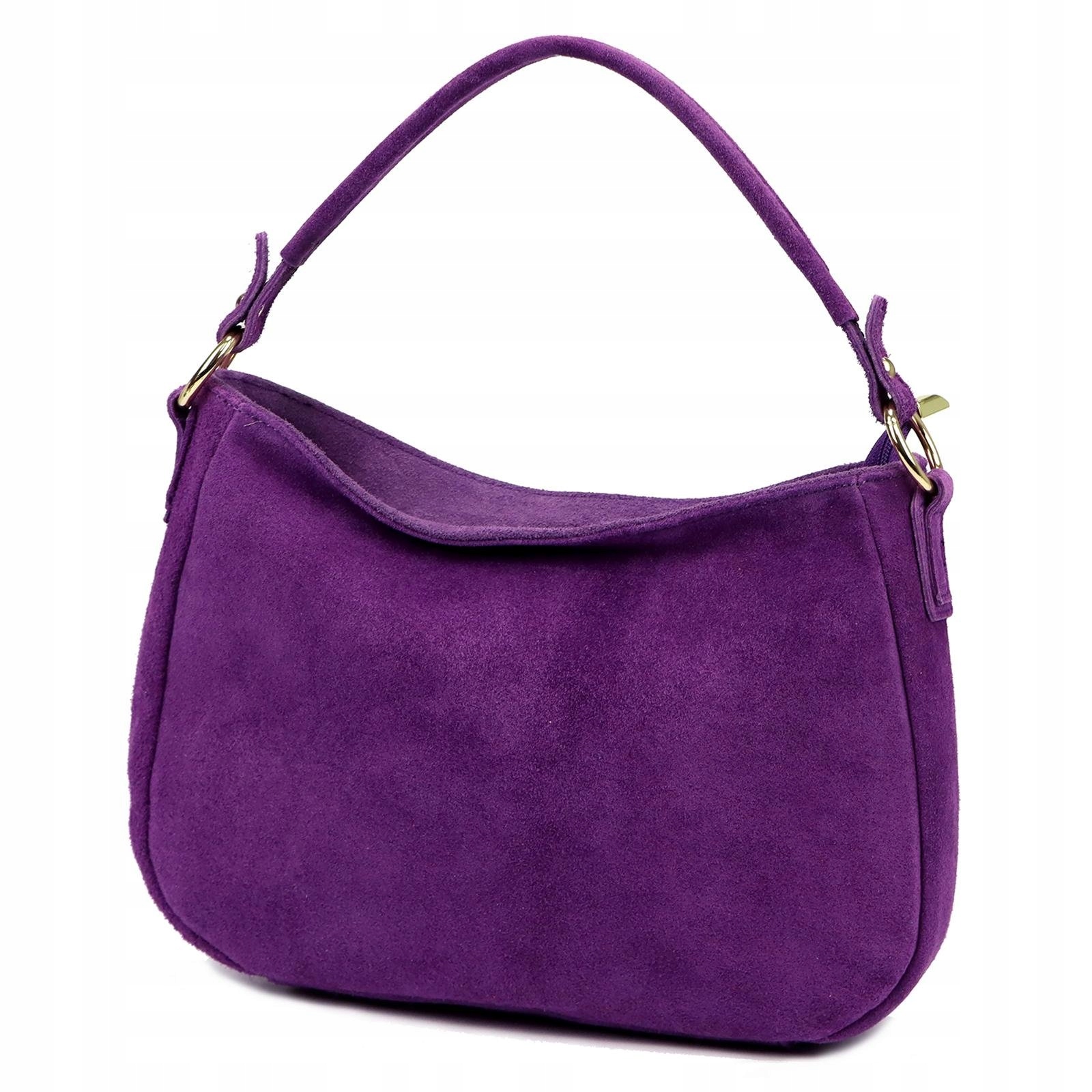Dámská kožená kabelka přes rameno, semišová, fialová s páskem