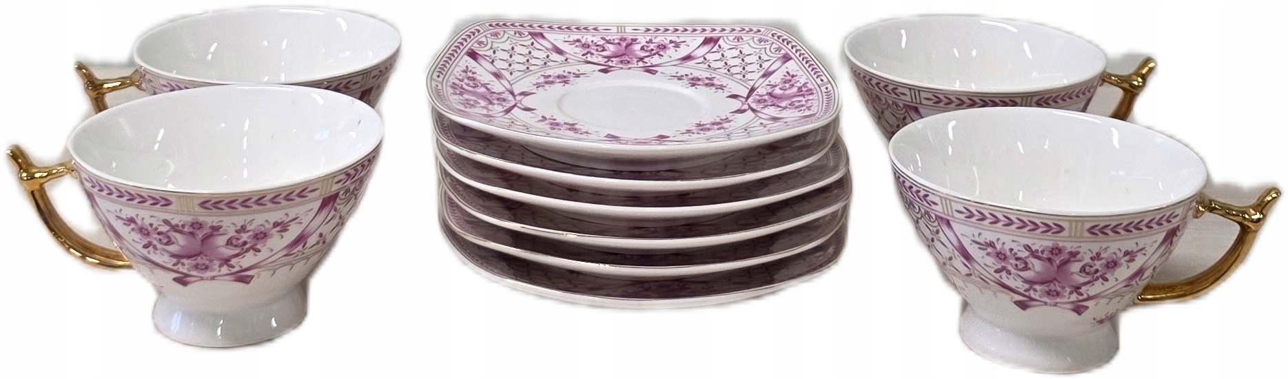 PIĘKNY KOMPLET FILIŻANEK ZE SPODKAMI PORCELANA JAPOŃSKA YAMASEN 24K GOLD