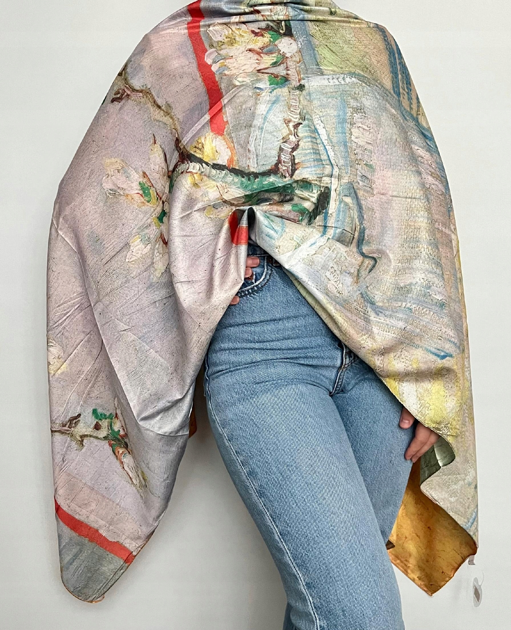 Elegancki dwustronny SZAL wzory artystyczne JEDWAB Marka inna