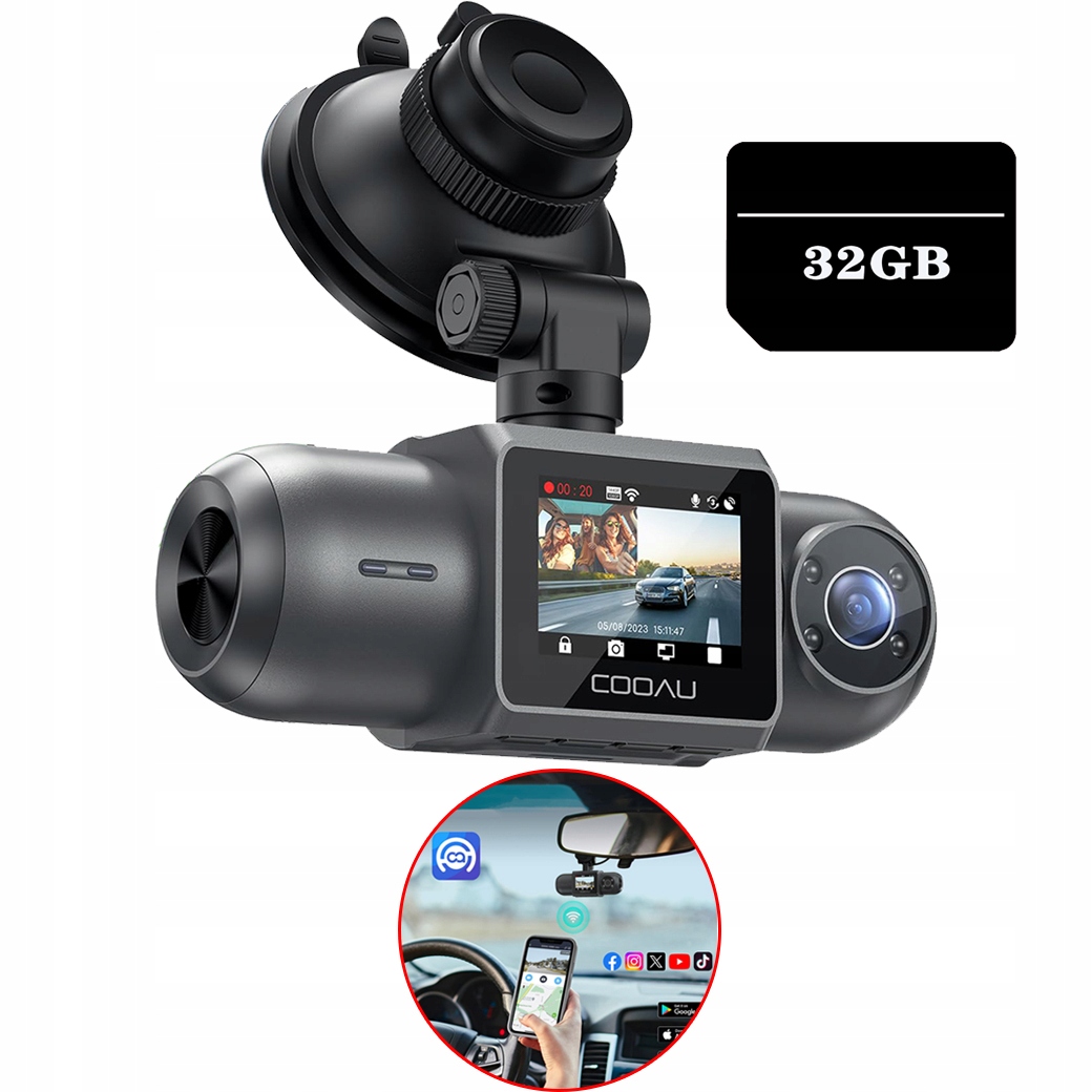 Automobilová Kamera 4K Wifi S Gps Noční Vidění Dual Lens 32GB Sd V Balení