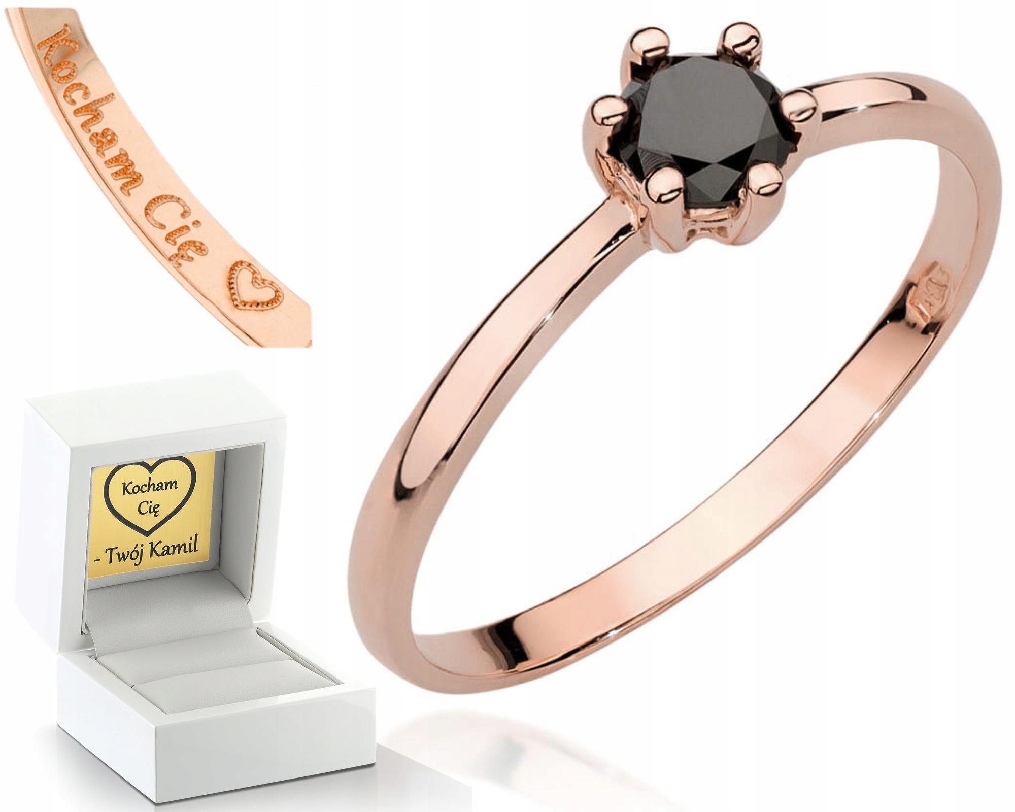 Zlatý Prstýnek Z Černého Briliantu Z Růžového Zlata