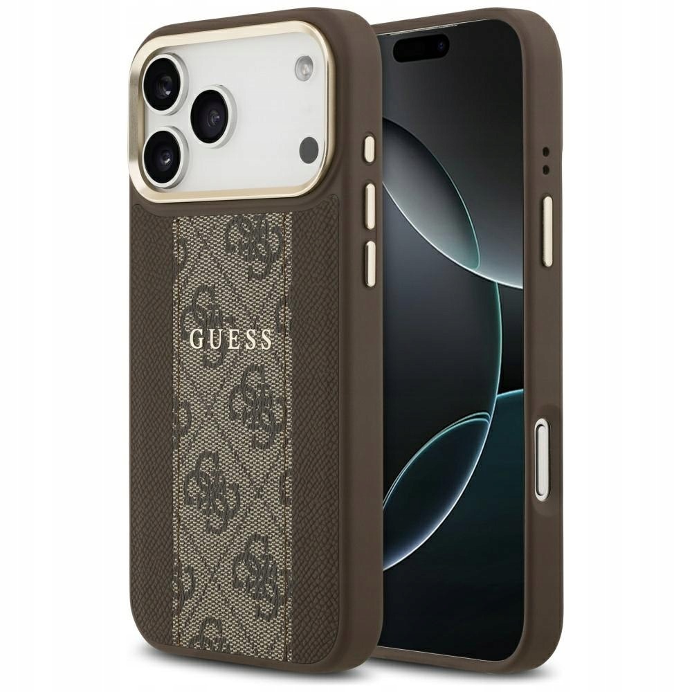 Etui Guess 4G Stripe MagSafe do iPhone 17 Pro Max brązowy