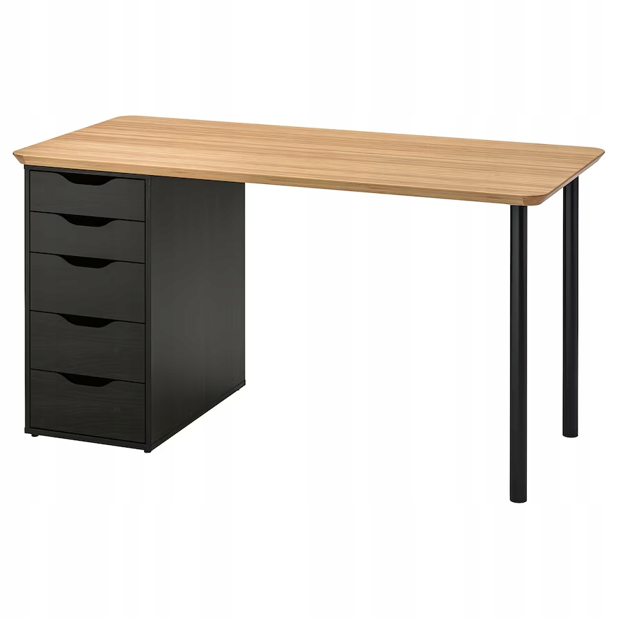 Biurko ANFALLARE/Alex prostokątny Ikea 65 x 140 x 73 cm wenge, blat bambus