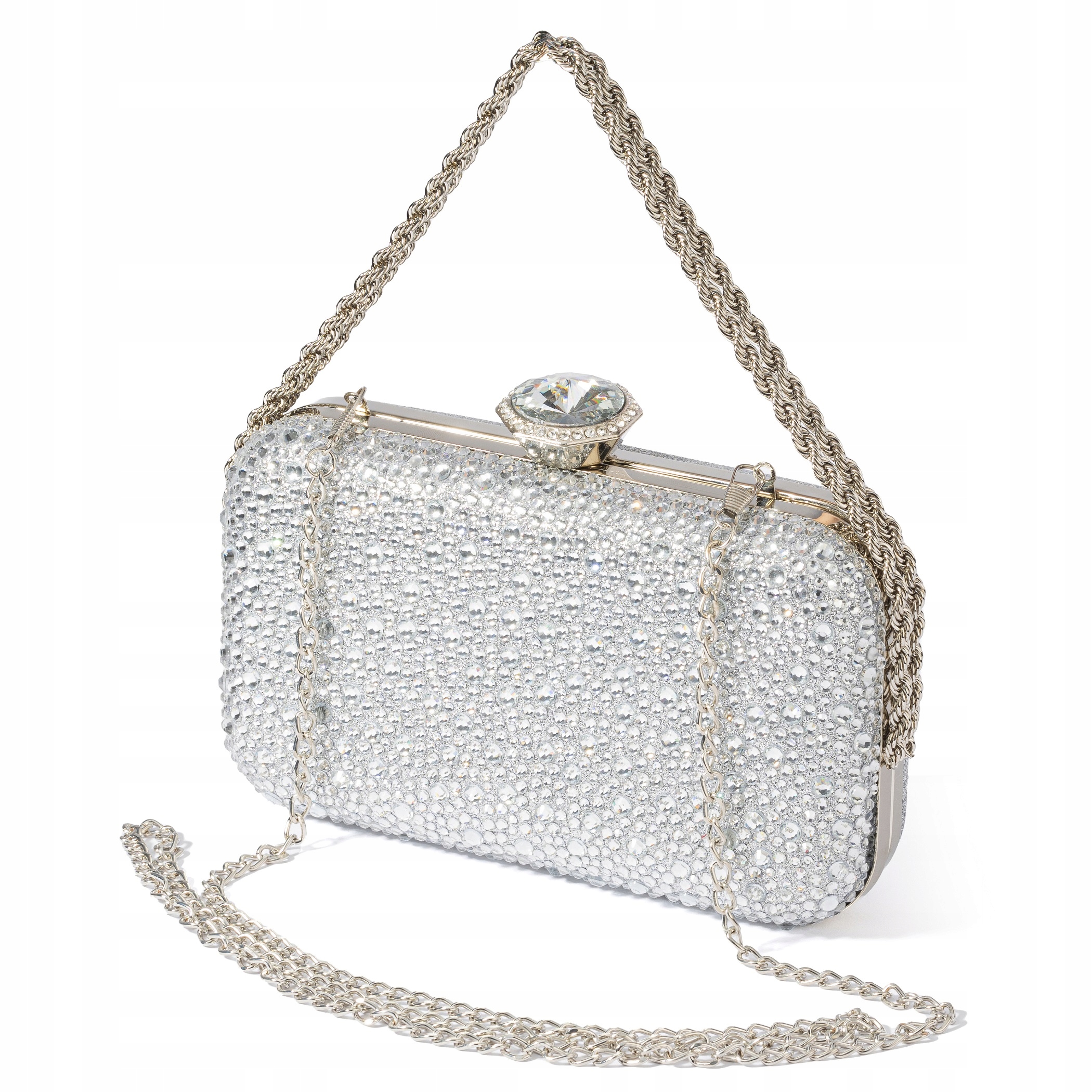 Dámská kabelka psaníčko na řetízku stříbrná lesklá malá psaníčko box