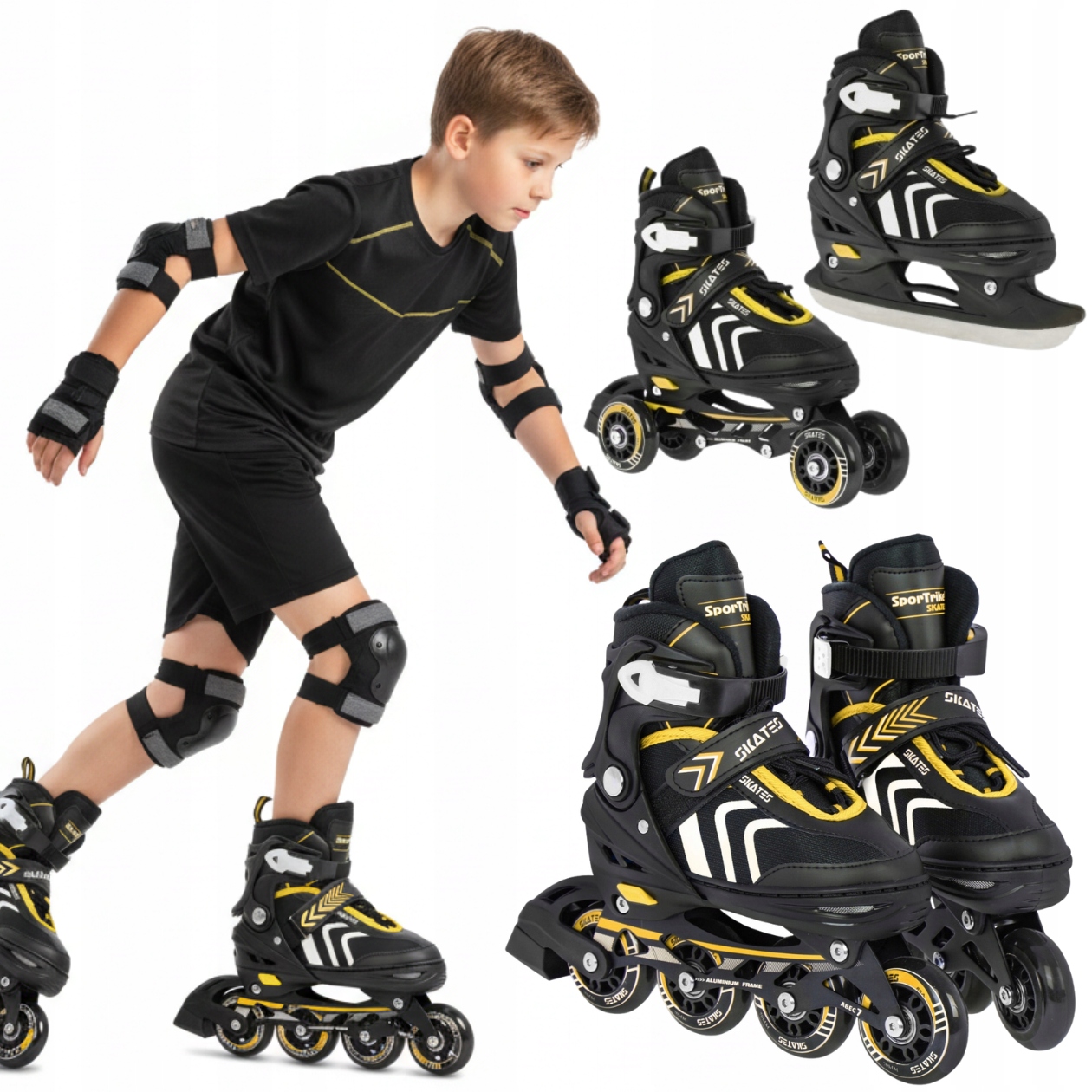 Rolki Regulowane dziecięce Wrotki Łyżwy 4w1 Dla Dzieci Rozmiar 29-33 Zestaw