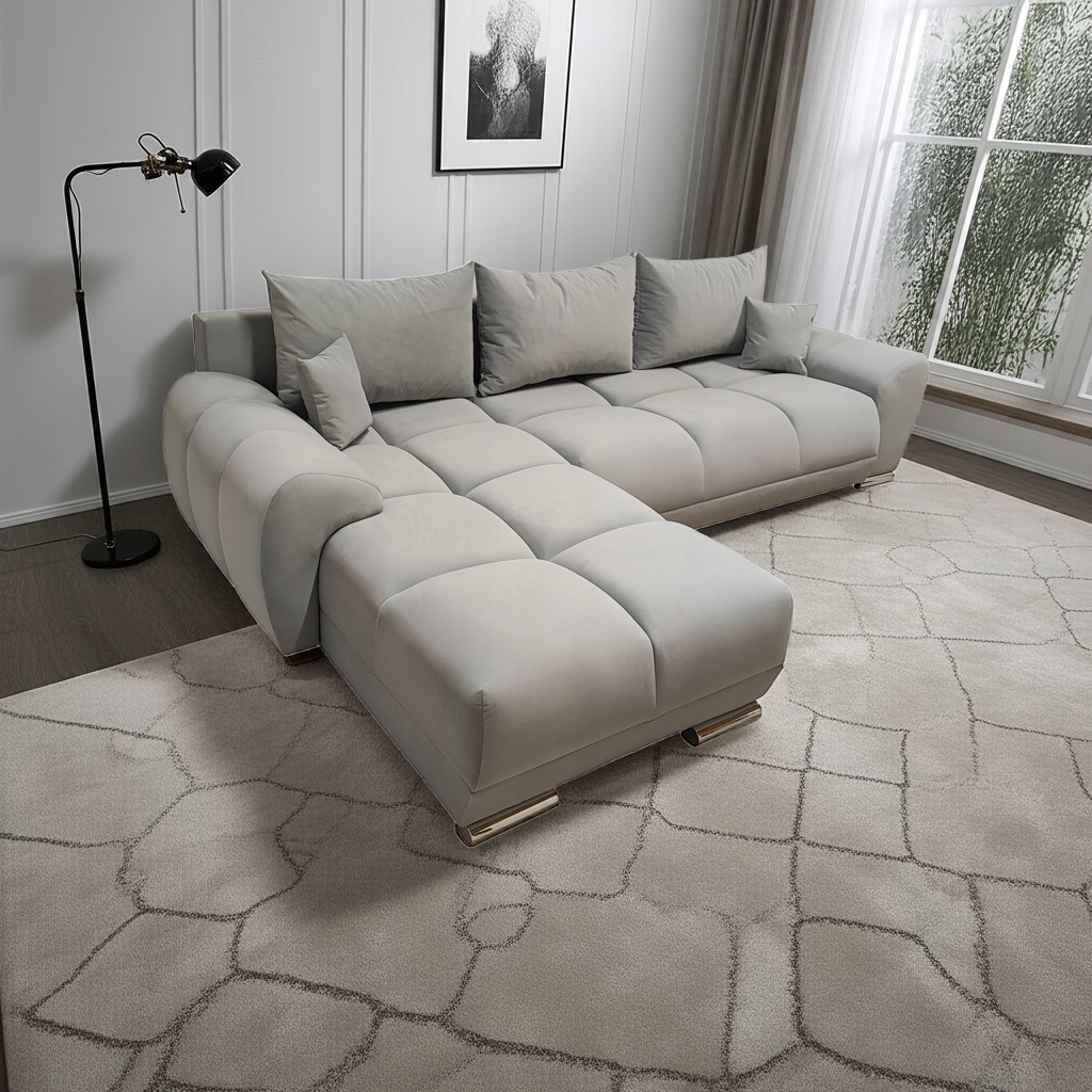 Šedý Moderní Rohová Sedací Souprava S Funkcí Spaní Honey Velvet