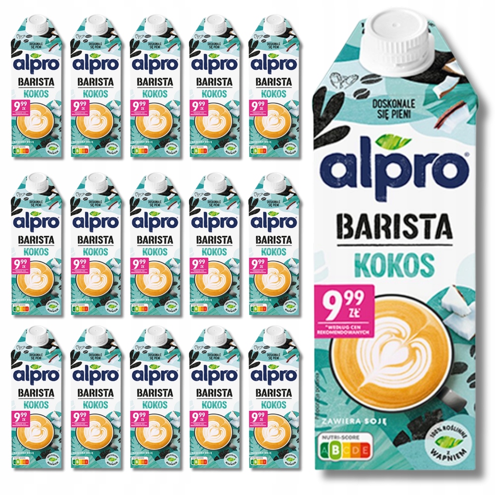 16x Alpro Barista Kokos 750ml Napój Roślinny do kawy Doskonałe Do Pianki