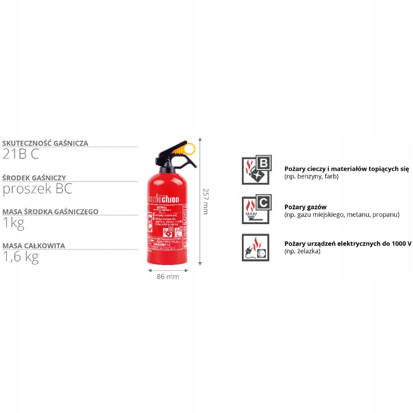 GAŚNICA PROSZKOWA OGNIOCHRON GP-1 BC bez wieszaka Producent Ogniochron