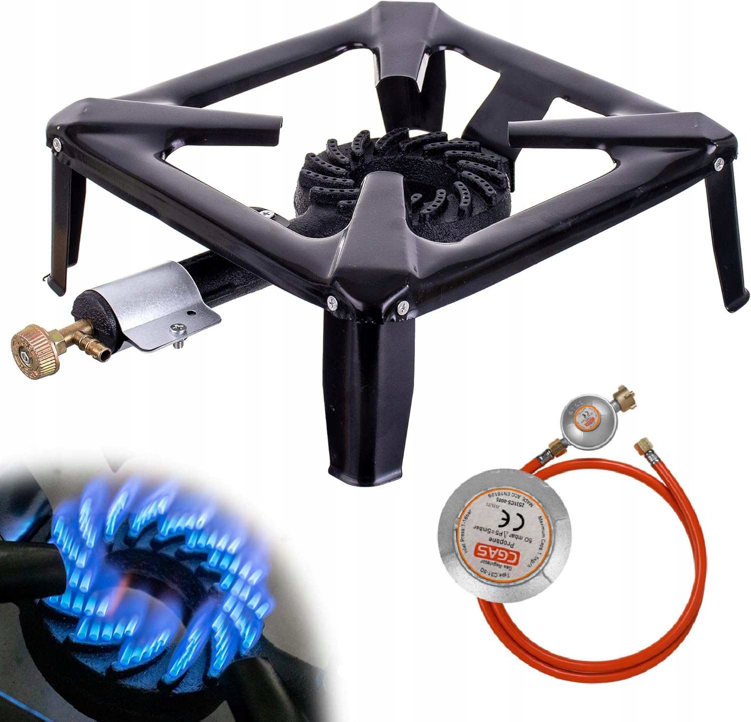 Plynový Hořák Litinová Stolička Sporák 40x40cm 8kW Set Hadice Reduktor