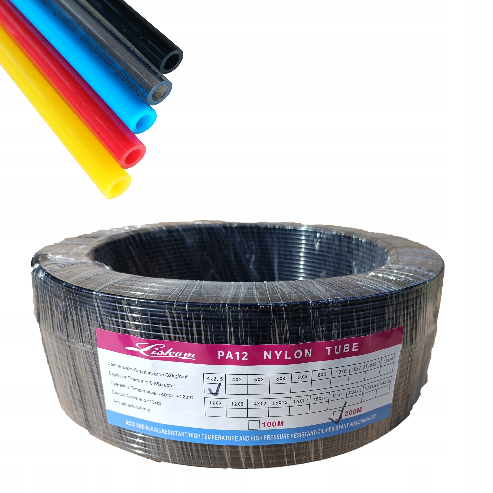 Kabel Poliamid 4/2.5 Pneumatická hadice PA12 4x2.5 mm Černá 5 M