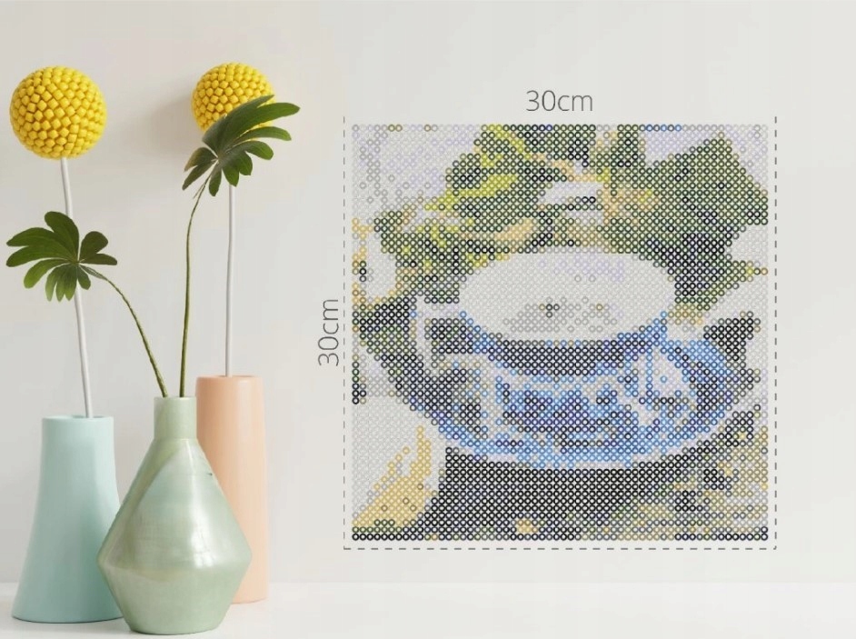 Zažehlovací Čaj Šálek Korálky v modrém květu Citron 30x30cm