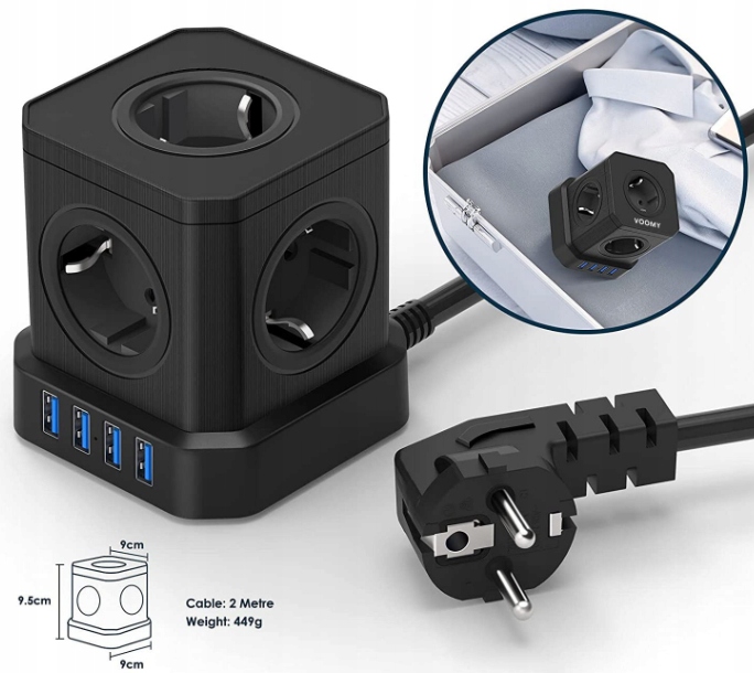 SMART KOSTKA PRZEDŁUŻACZ 2M 4x GNIAZDO 4x USB LISTWA ZASILAJĄCA Marka bez marki