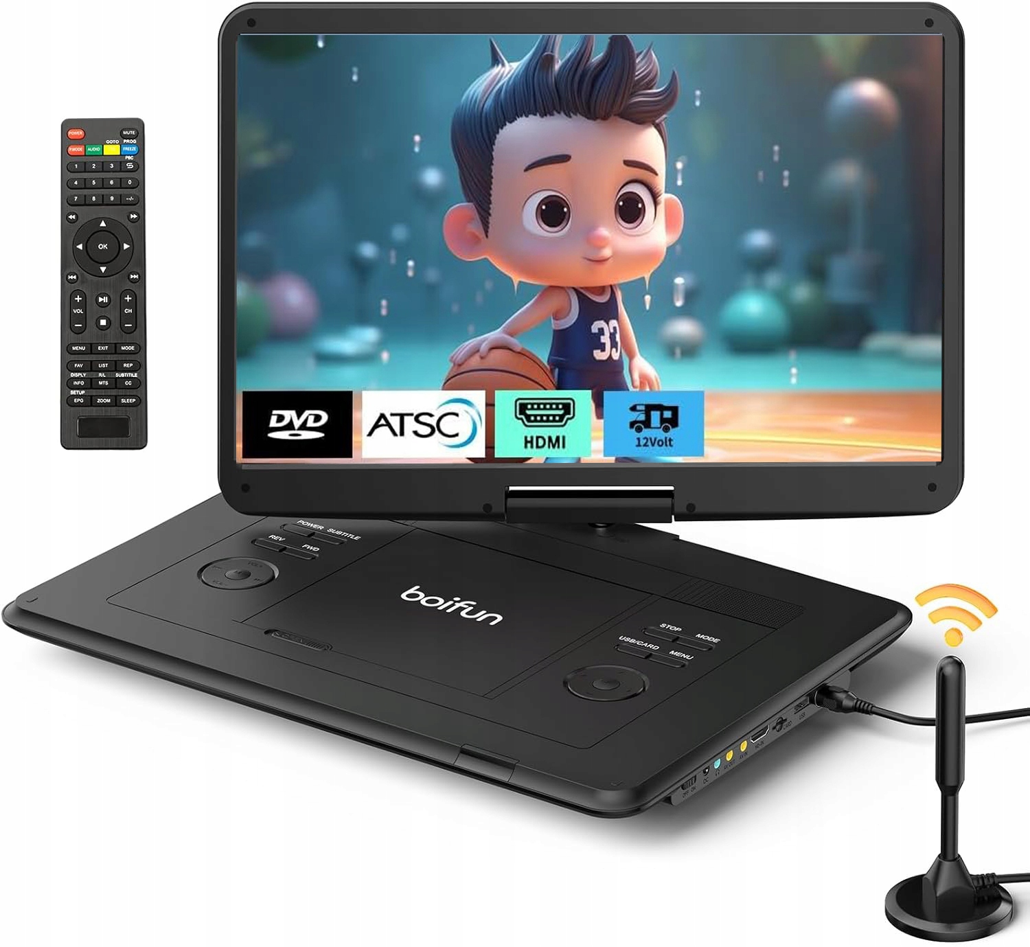 Přenosný DVD přehrávač s vestavěným dálkovým ovládáním televizoru