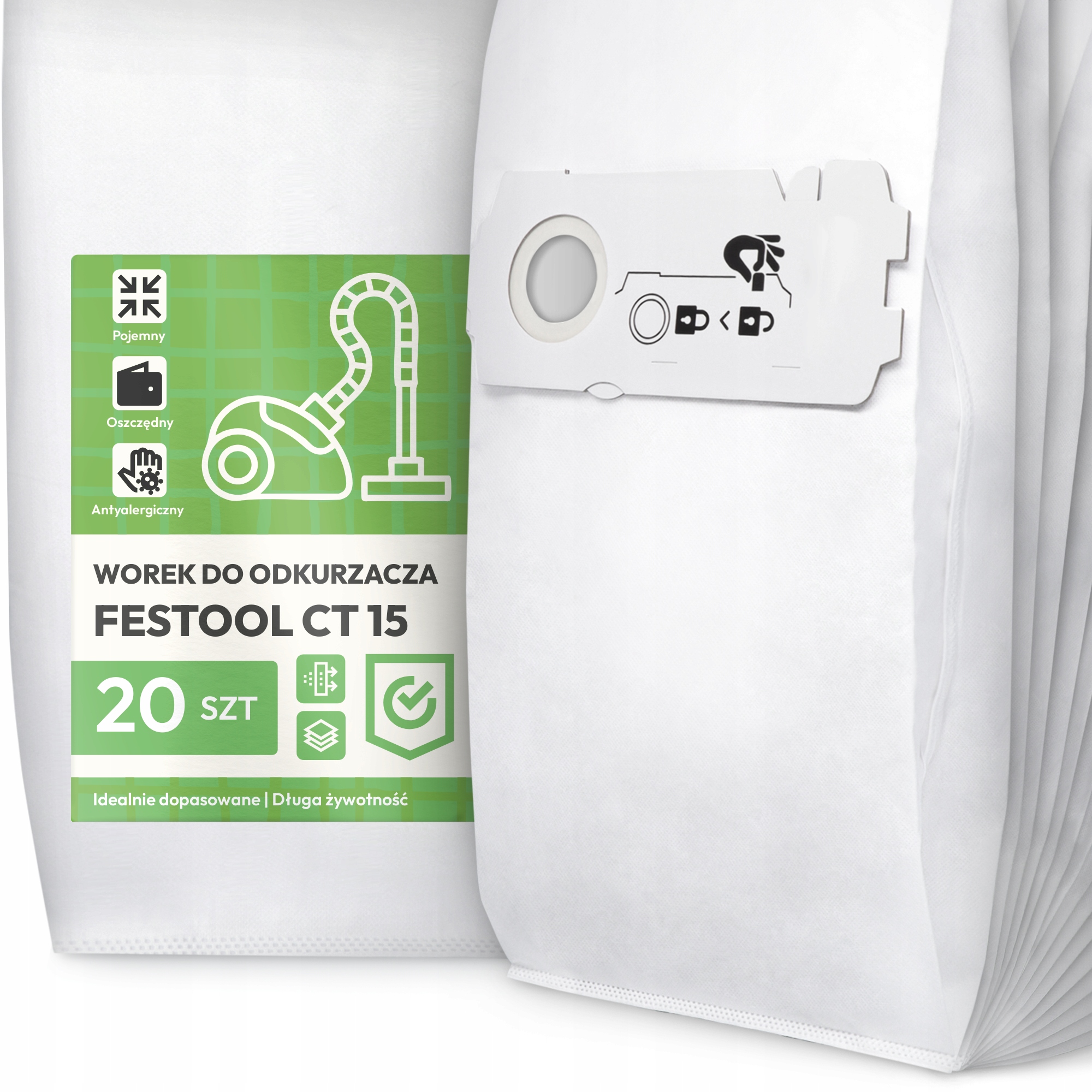 20 x Sáček Do Vysavače Festool Ct 15 Syntetický Mikrovláknový Sáčky G9-W