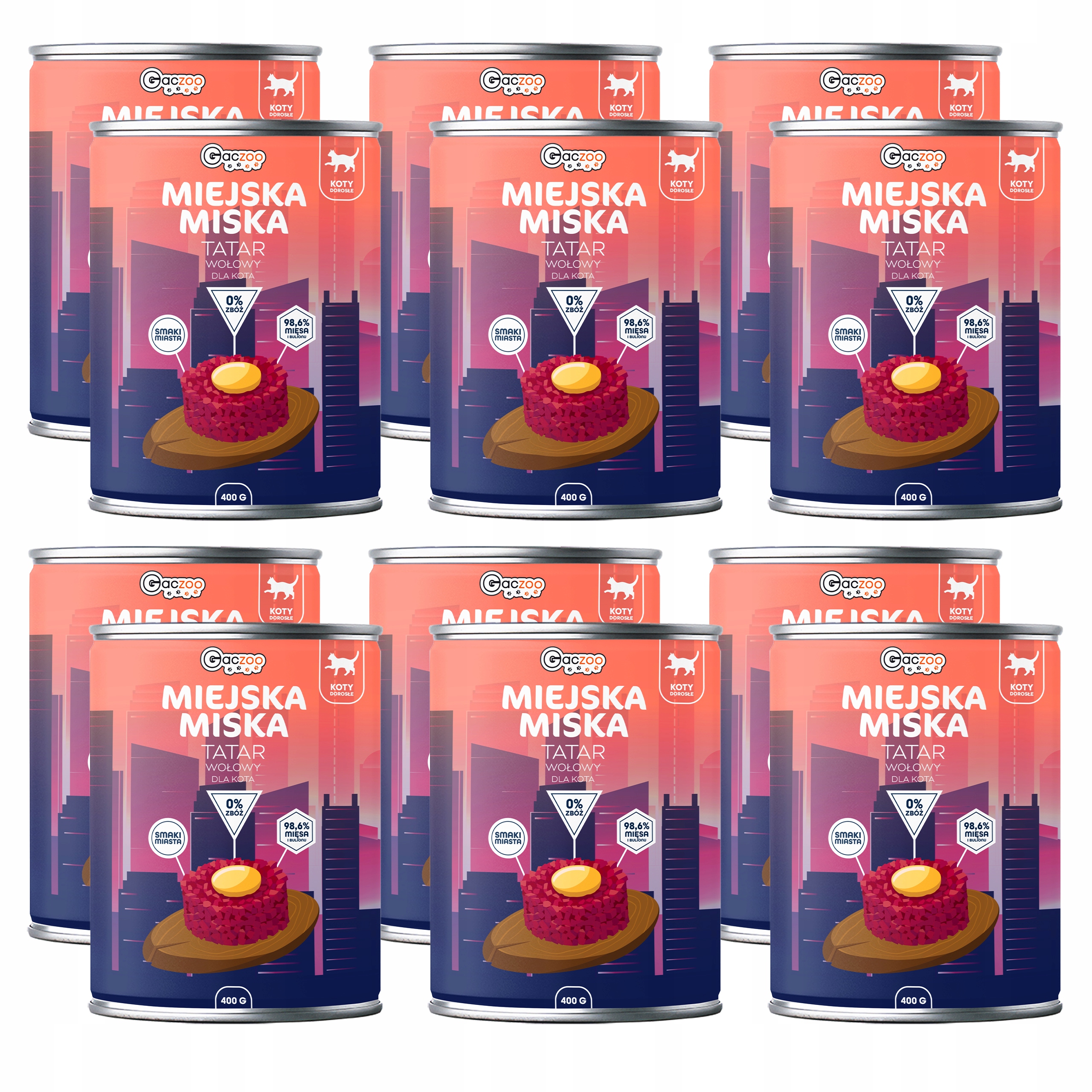 Levně Gaczoo Městská miska bez obilovin krmivo mokré pro kočky Hovězí tatarák 12 x 400 g