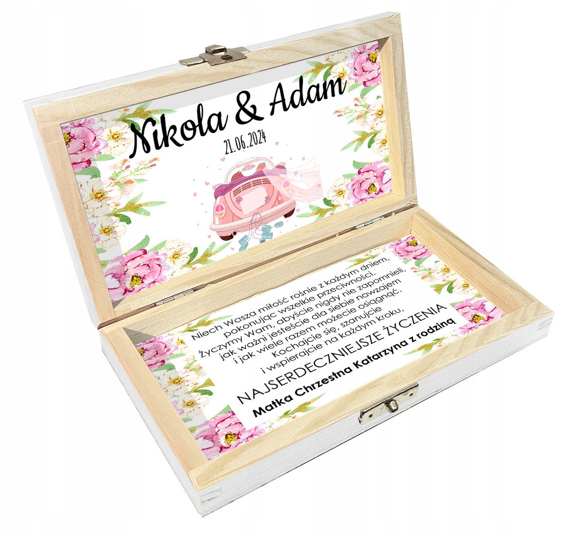 Drewniane pudełko na pieniądze białe ślub wesele prezent dla Pary Młodej