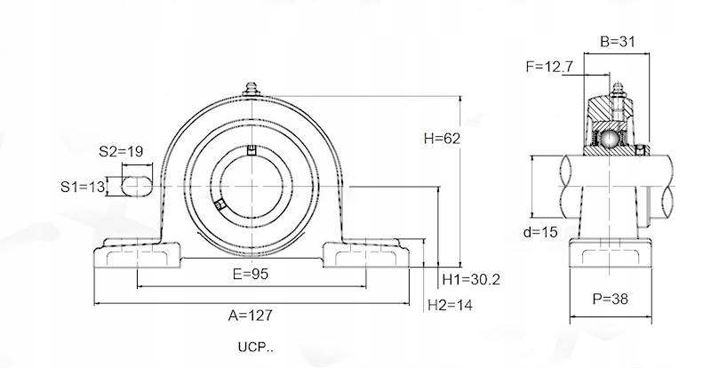 Łożysko samonastawne w obudowie UCP 202 15mm Marka inny
