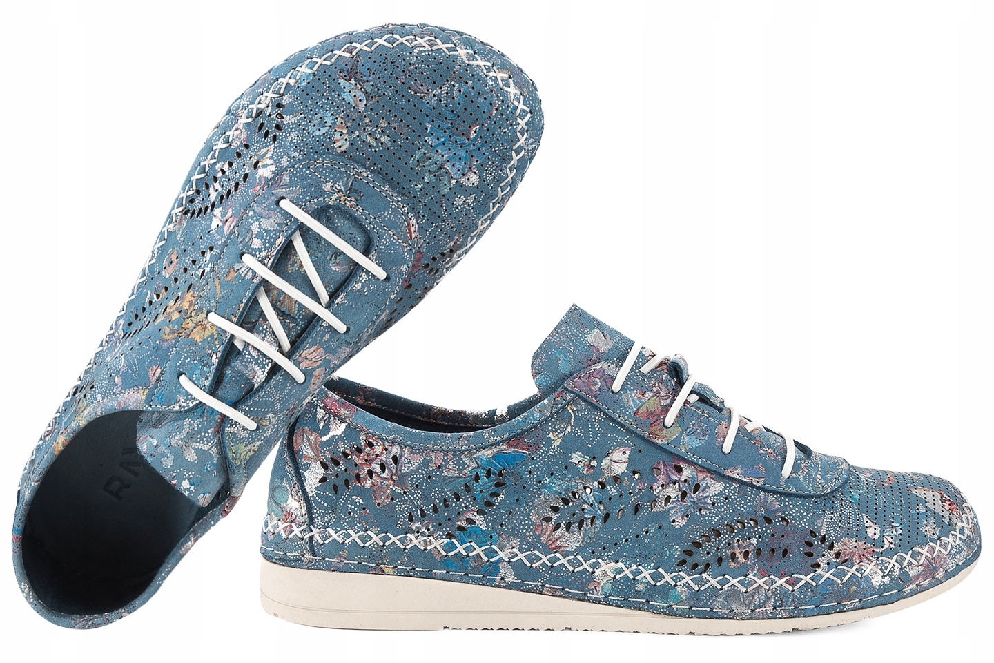 Ravini 911855ZN Barefoot Ažurové Kožené Polobotky Casual Modrá 38