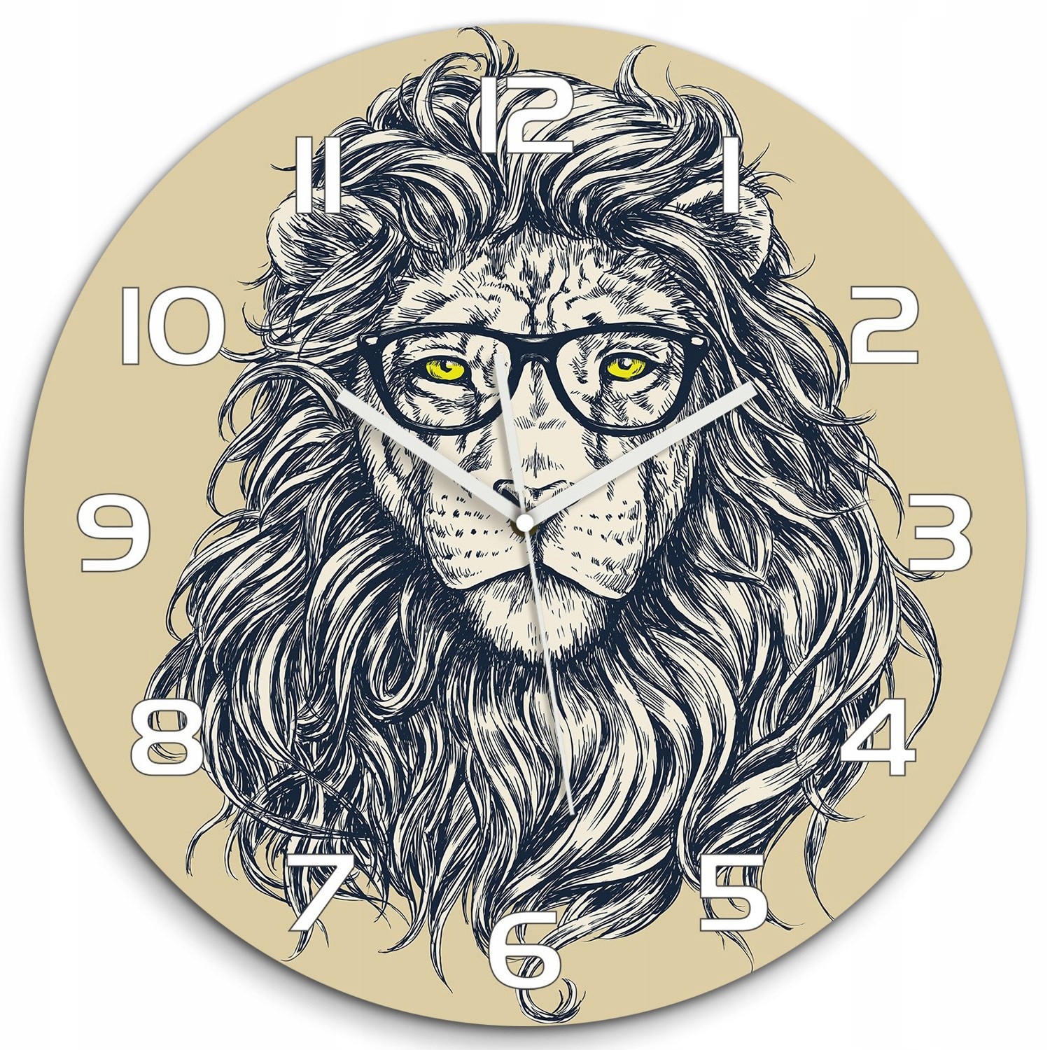 

Duży okrągły szklany zegar Lew hipster fi 60 cm
