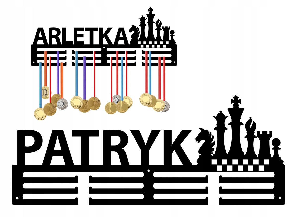 Věšák držák na medaile háček Jméno libovolné nápis Šachy Černý