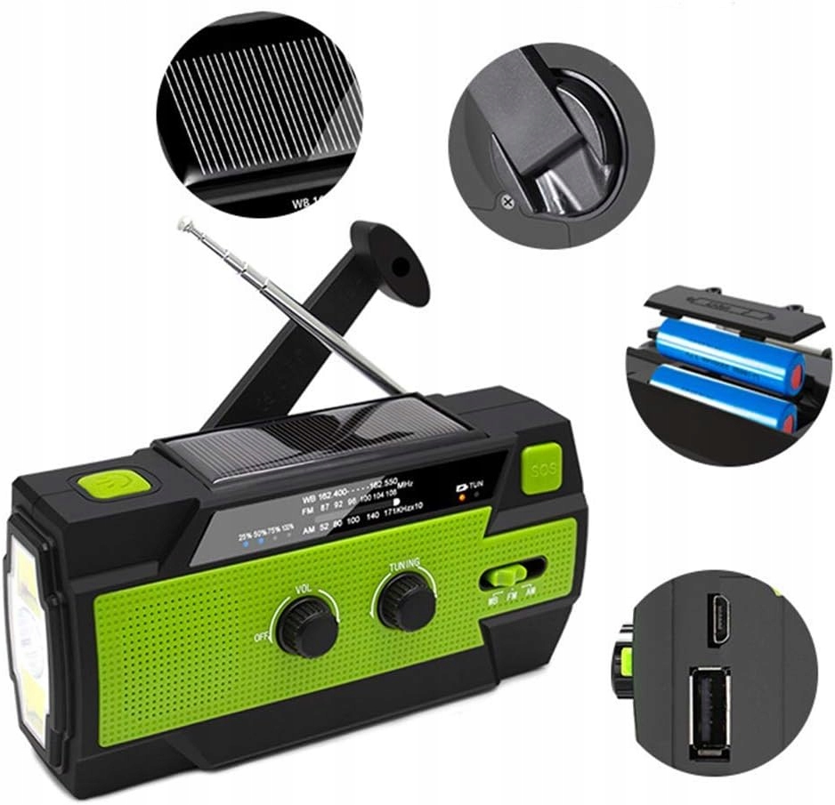 Solární Rádio Am Fm Sos Powerbank 4000 mAh Flashlight
