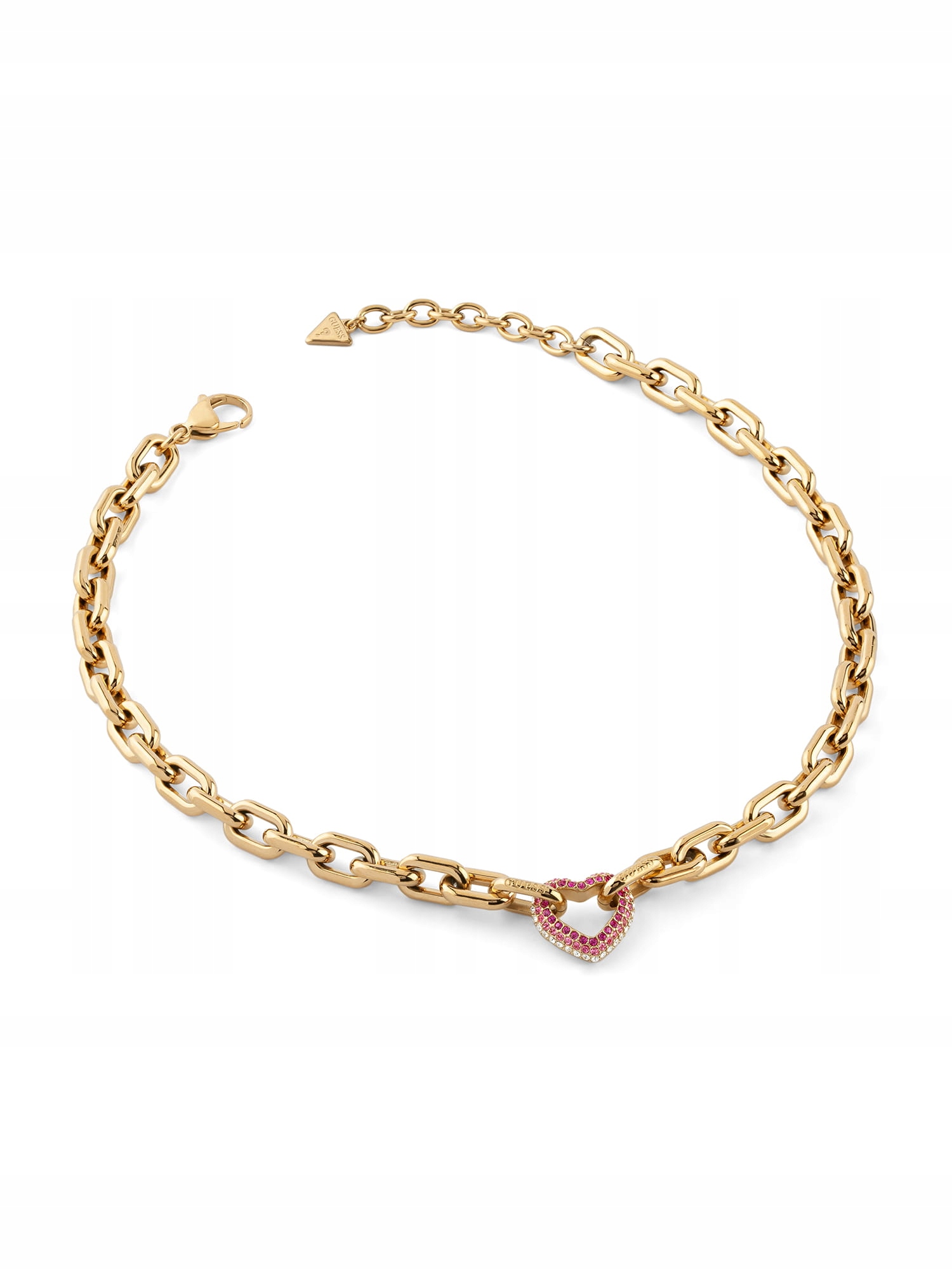 Náhrdelník Guess Srdce a růžové Zirkony ocel pozlacené logem