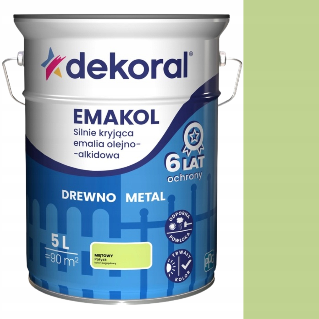 Dekoral Emakol Silnie Kryjąca Emalia Olejno-alkidowa 5L Miętowy Połysk