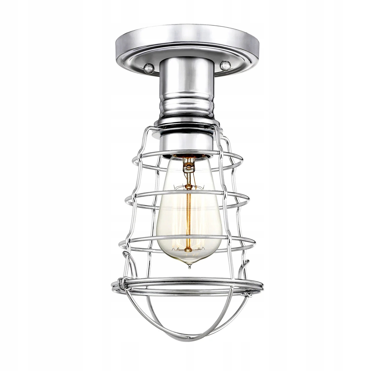 Industriálna stropná lampa s kovovým košíkom, chróm Quoizel