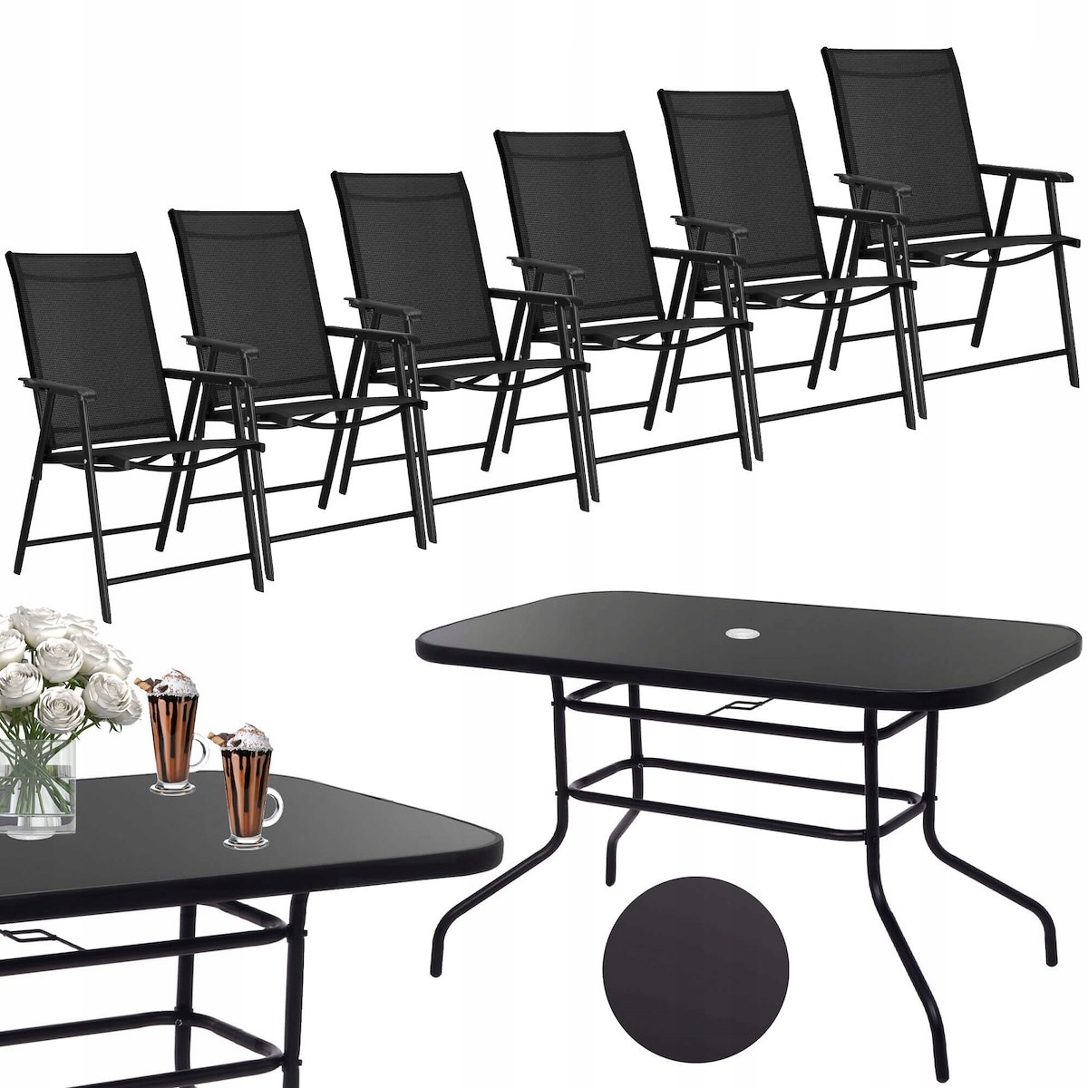 MEBLE OGRODOWE STÓŁ +6 KRZESEŁ NA TARAS BALKON DUŻY ZESTAW MEBLI OGRODOWYCH Producent Springos