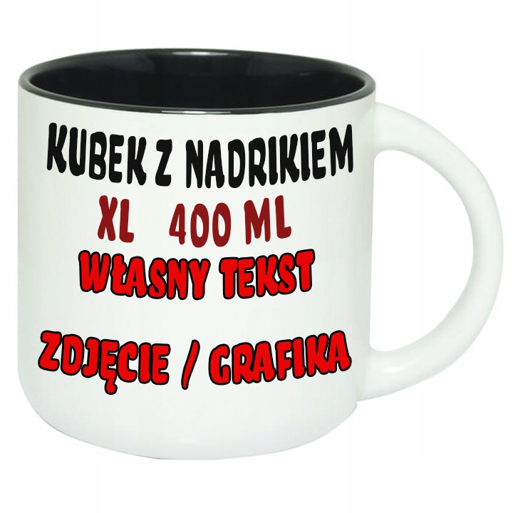 

XL kubek z nadrukiem zdjęcie 400ml czarny środek