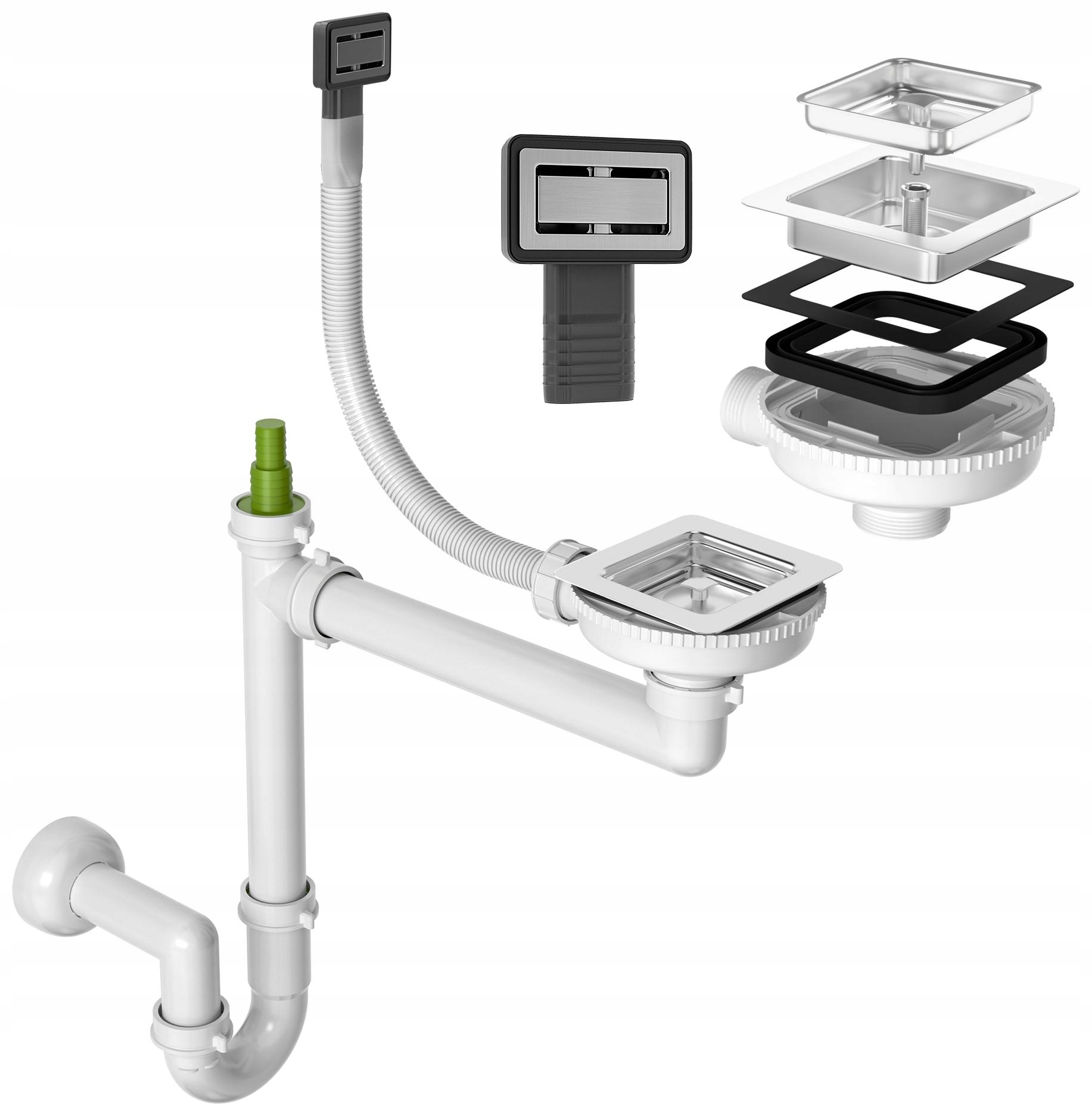 Chrómový Syfón Do Drezu Štvorcový Odtok Obložníkový