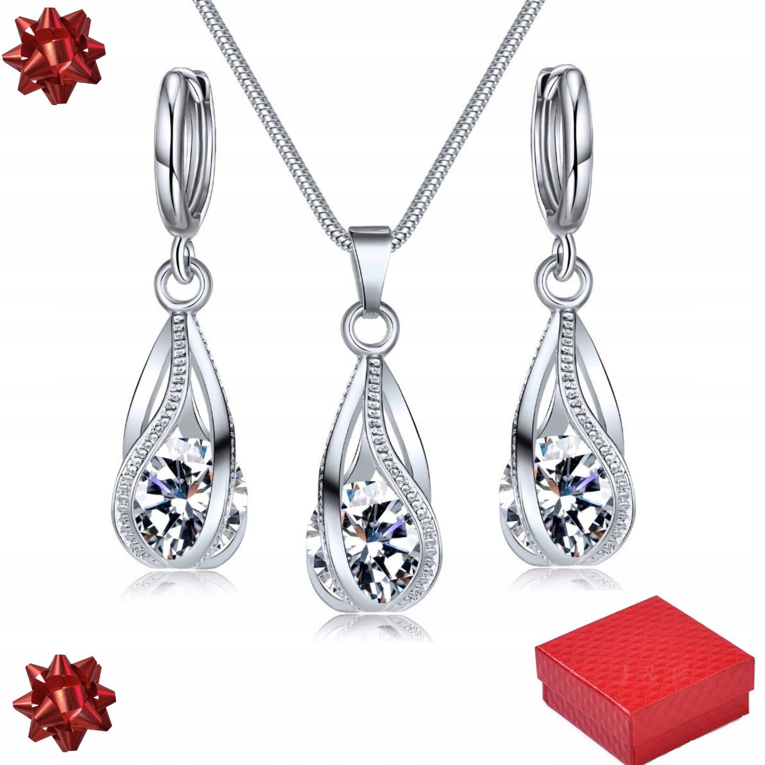 Komplet biżuterii damskiej srebrnej 925 Zestaw Pudełko