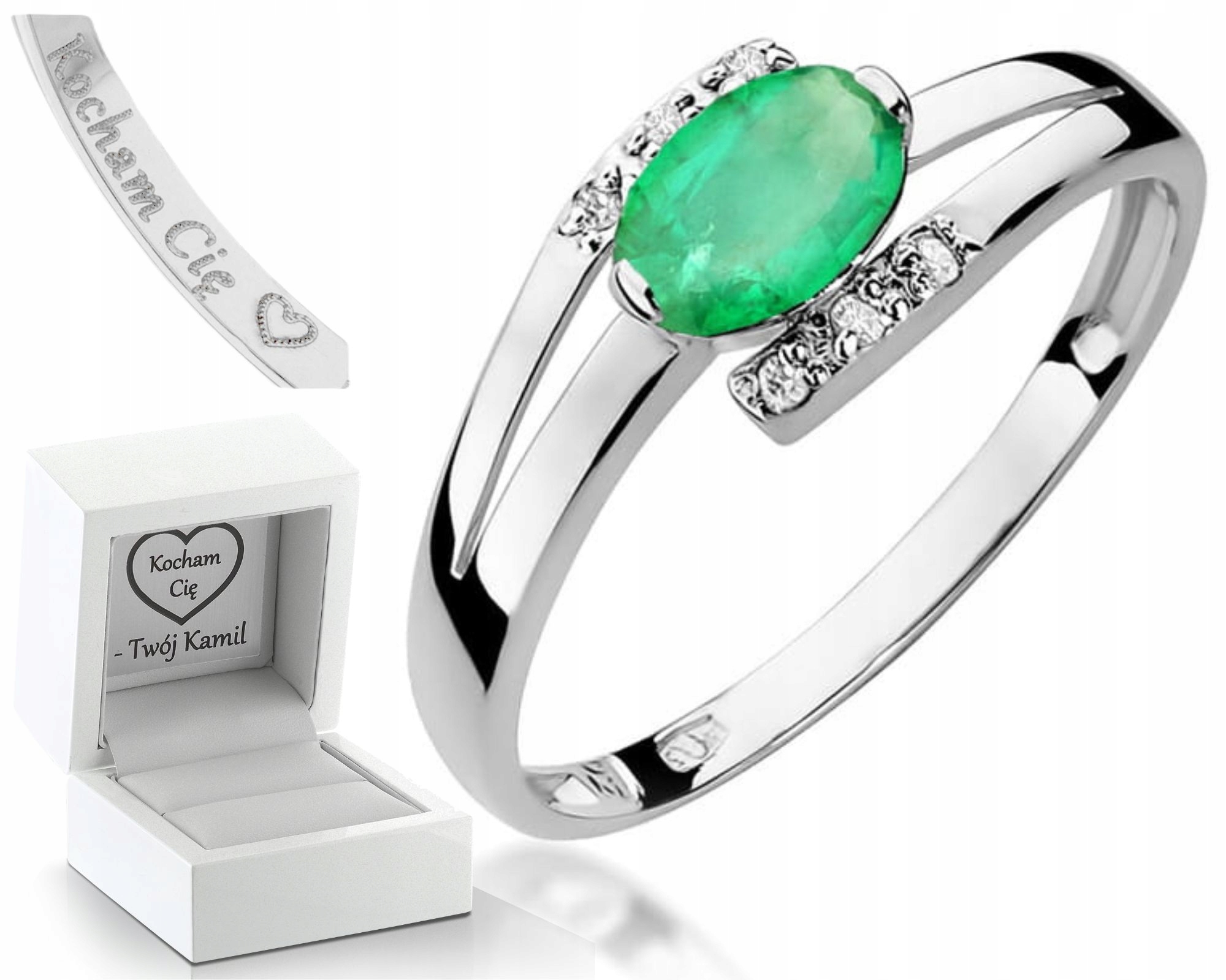 Prstýnek Smaragd A Brilianty Bílé Zlato 0,585