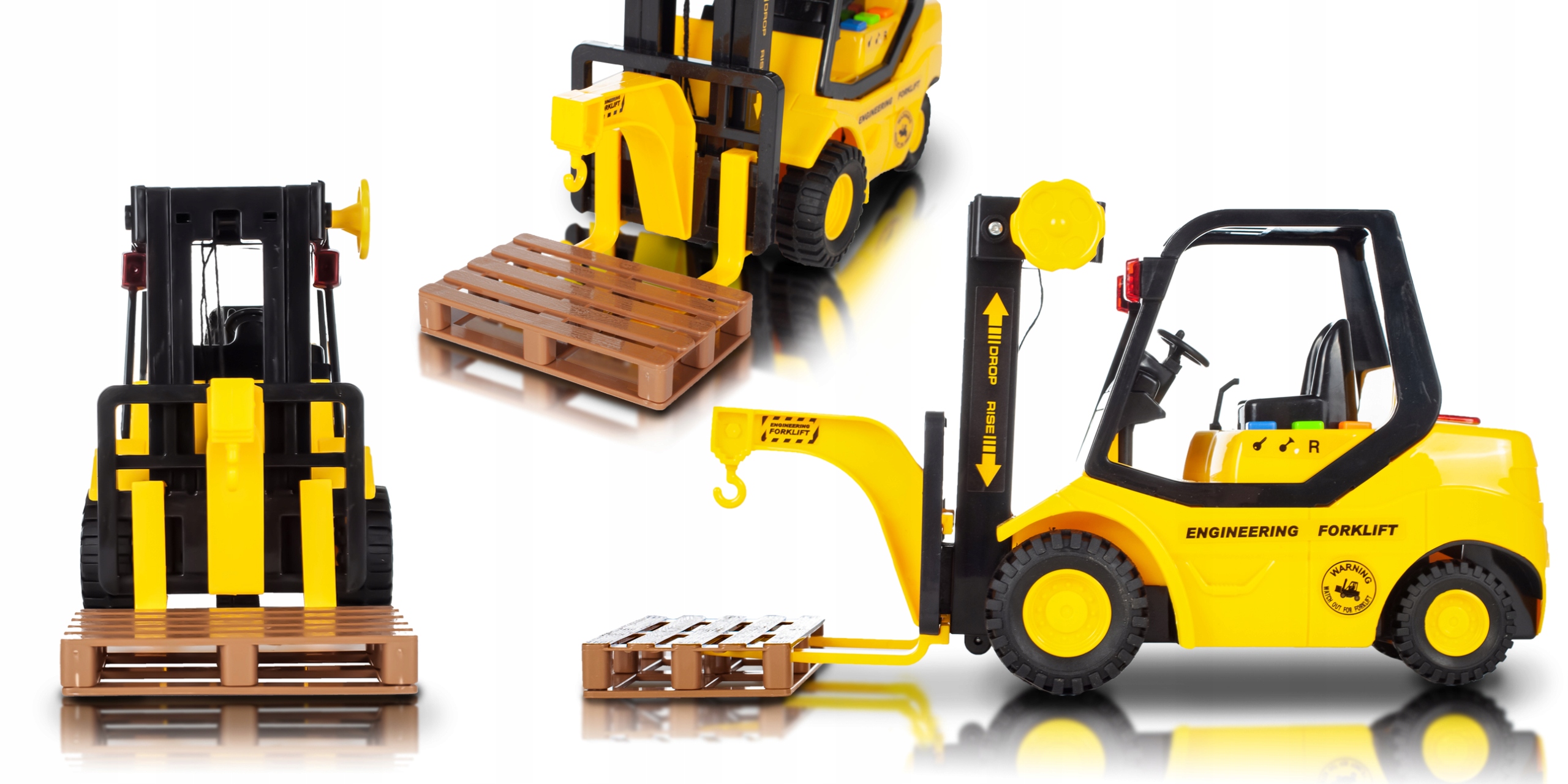 WÓZEK WIDŁOWY PALETOWY PALECIAK ZABAWKA DLA DZIECI DŹWIĘK ŚWIATŁO PALETA Efekty dźwiękowe świetlne