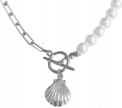 

Damski naszyjnik choker Muszla łańcuch perły boho