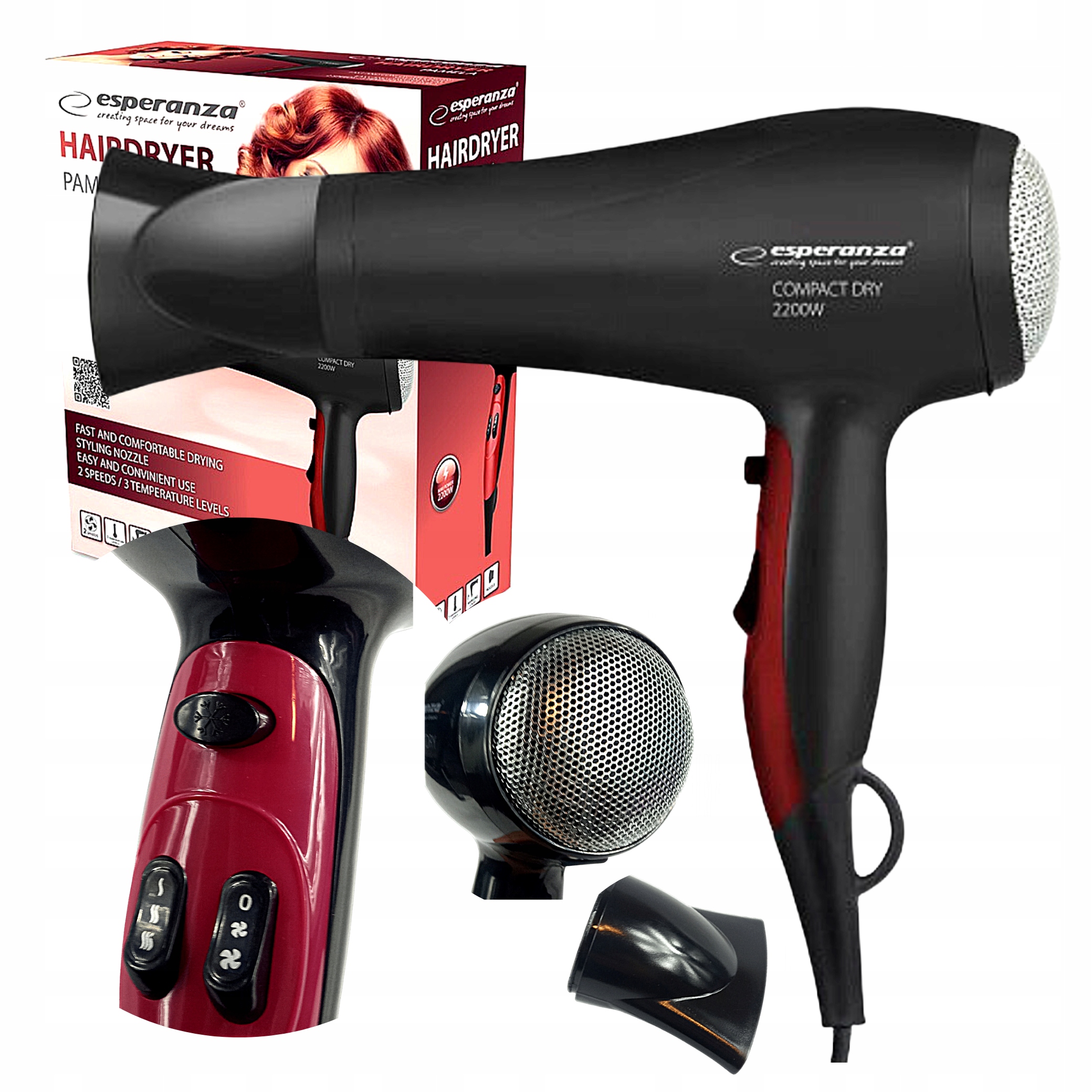 

Mocna Duża Suszarka Do Włosów 2200W Koncentrator