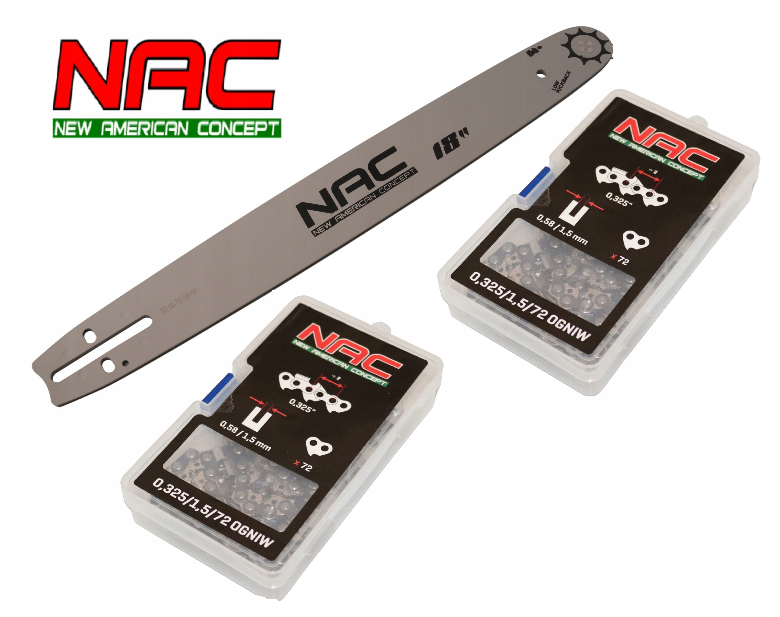 Prowadnica 2x Łańcuch Do Pilarki Nac 45 cm 325 1,5