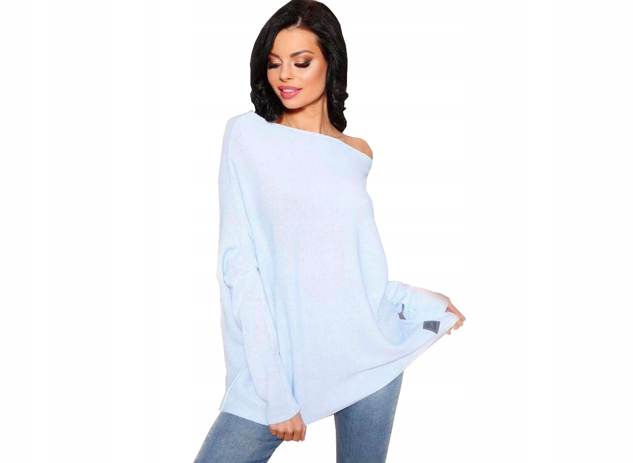 SWETEREK OVERSIZE TUNIKA SWETER WOOL ODKRYTE RAMIĘ