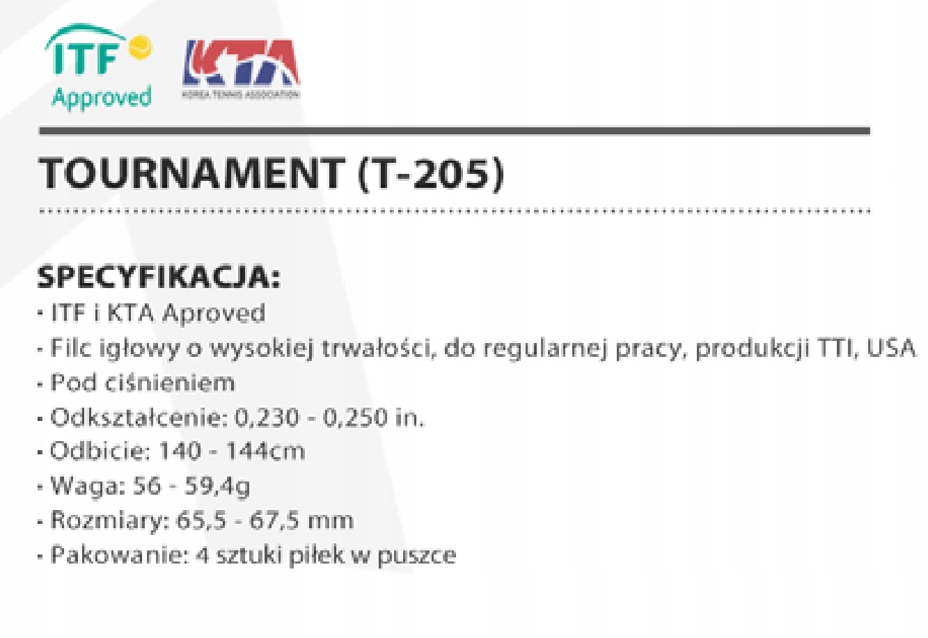 PIŁKI TENISOWE NASSAU TOURNAMENT ITF 4 szt x 2 Model TOURNAMENT