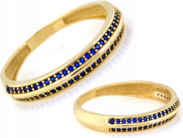 Zlatý prstýnek 585 s modrými zirkony r11 dárek 14kt