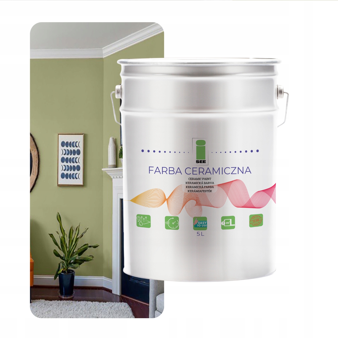 Farba Na Steny Keramická Umývateľná Nástenná Zelená Bonsajová 5 L Odolná Voči Škvrnám