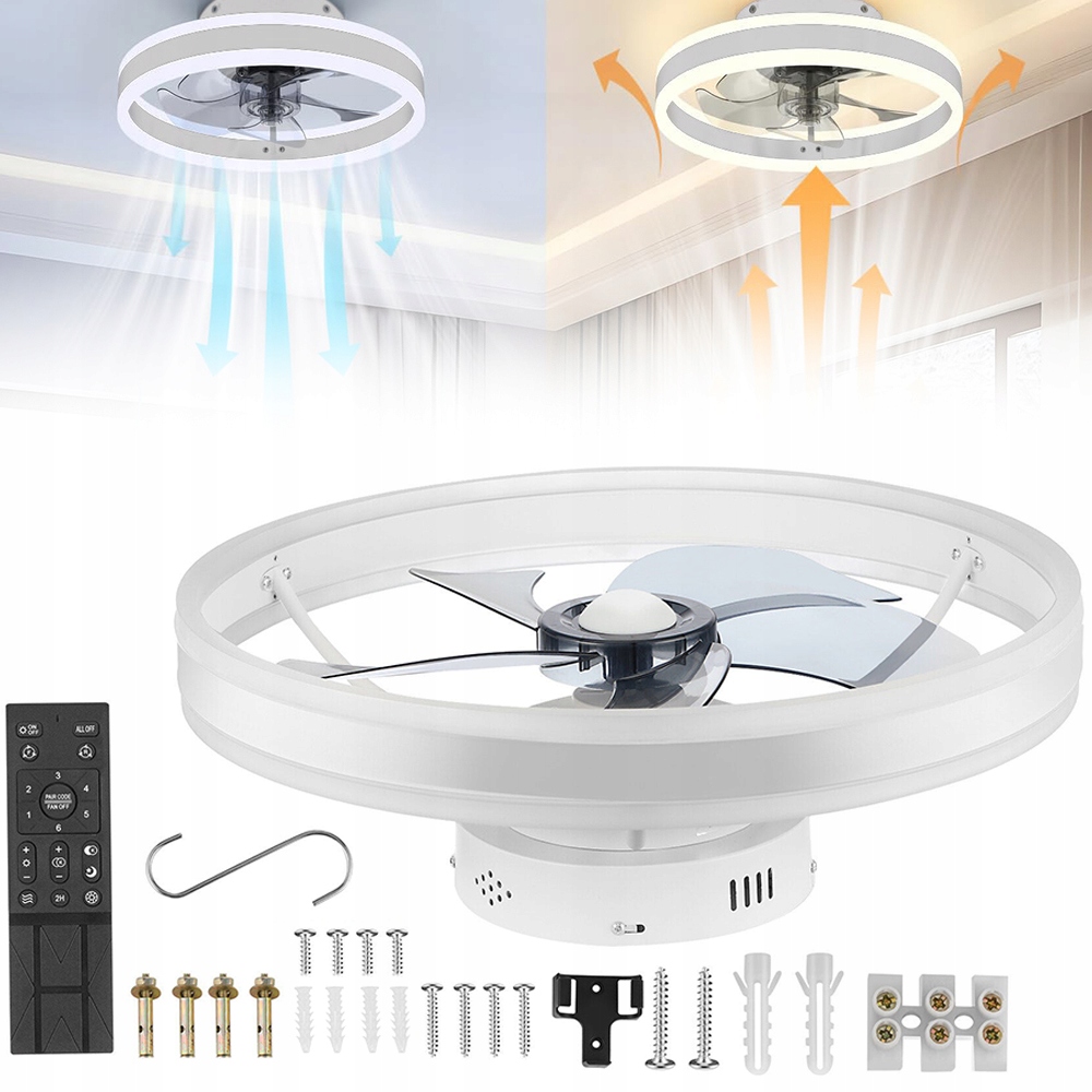 Stropní ventilátor s Led osvětlením, tichý ventilátor Dálkový Ovladač Aplikace