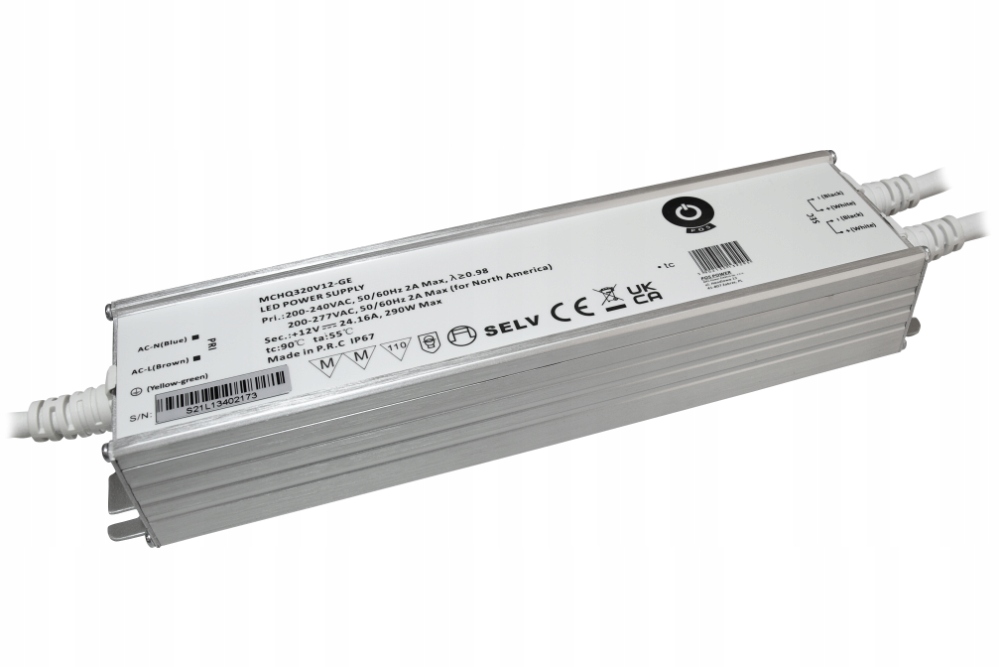 MCHQ320V12-GE: MCHQ320V12-GE: Led napájací zdroj 12V/24.16A 290W CV, kovový obal,