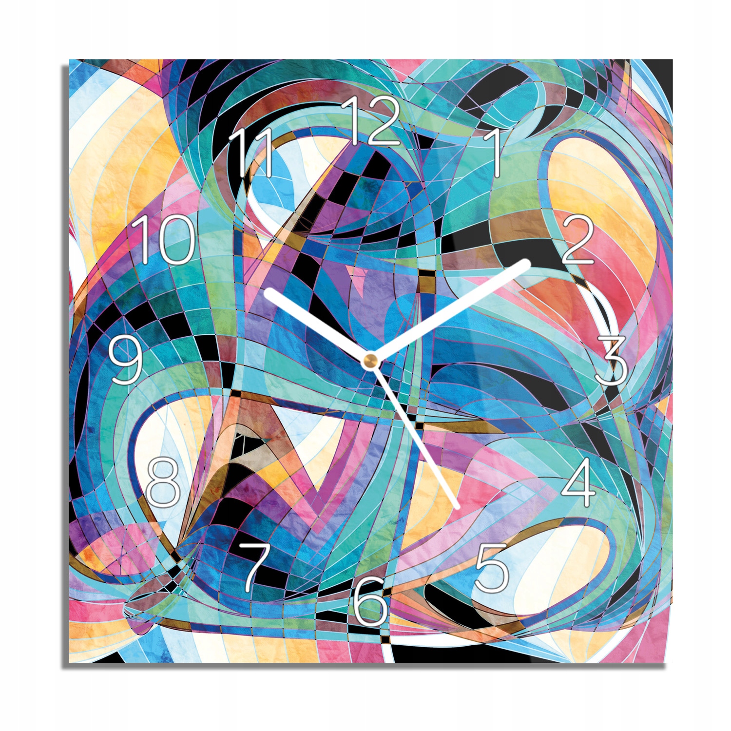 

Tęczowa iluzja zegar na szkle kwadratowy 30x30