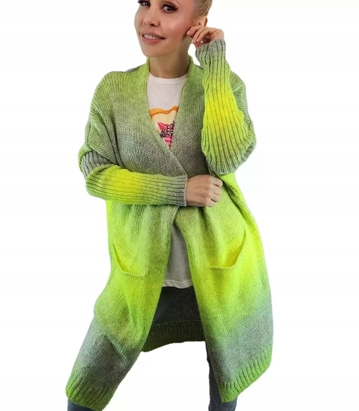 Dlouhý oversize kardigan typu ombre s kapsami, teplá pletenina Agrafka unisize