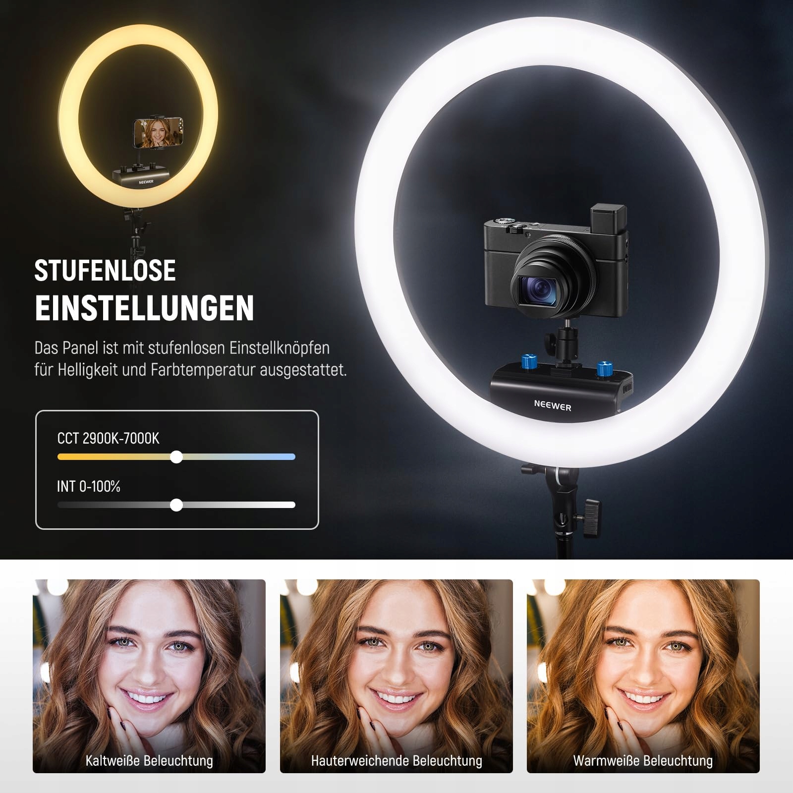 NEEWER Profesjonalne Ring Light 18 Cal 45W Stojak Uchwyt Telefonu Aplikacja — miniatura 4