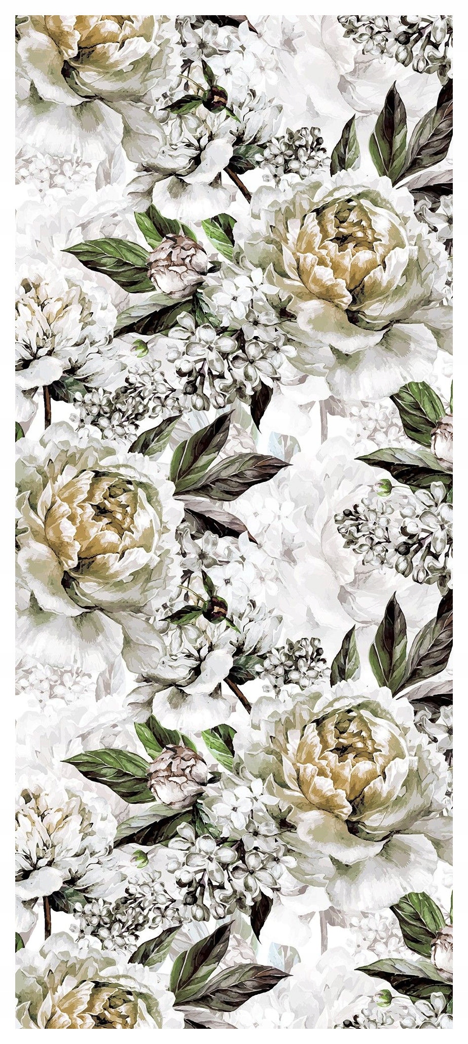 Samolepka Fototapeta Bílé pivoňky a bez jemných květinových vzorů 91x211