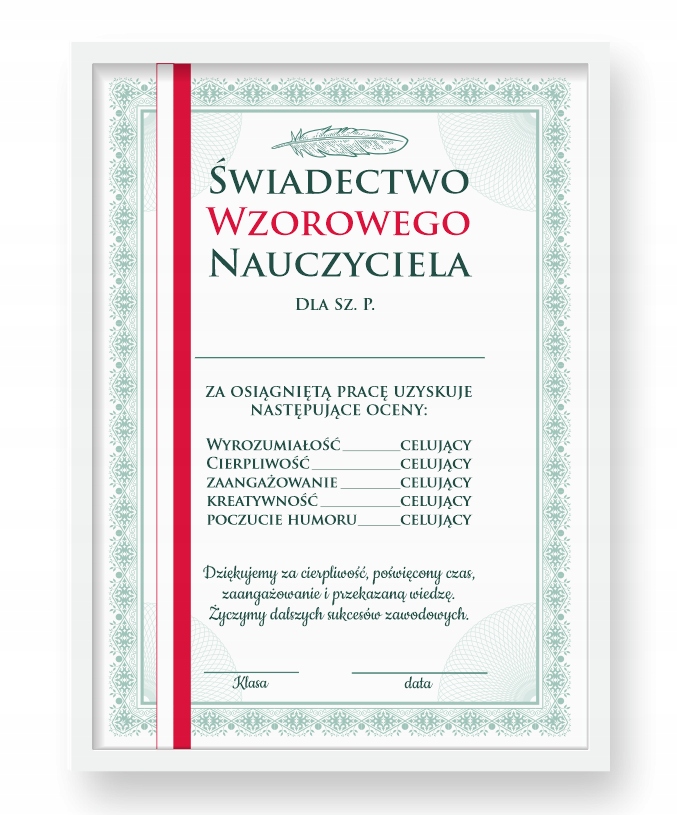 

Świadectwo Wzorowego Nauczyciela Ramka